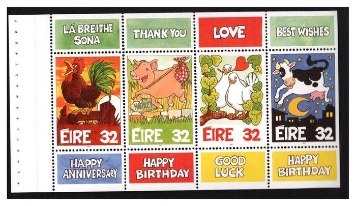 1997 Ireland Greetings Commemorative Stamp Booklet Mint Never Hinged (MNH). Hibernian HB57.  Images of Panes shown