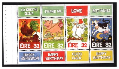 1997 Ireland Greetings Commemorative Stamps Booklet Pane Mint Never Hinged Mint Never Hinged (MNH). Hibernian HP91