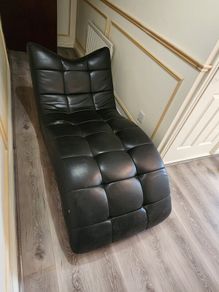 Black Leather Chaise Longue / Lounger