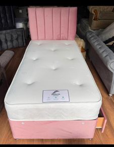 New 3ft Single Divan Beds. Stylist Headboard Options. Optional Drawers Storage And Tufted Memory Foam Mattresses Instock