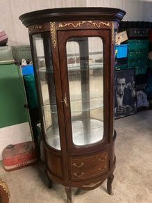 Antique French vitrine renaissance curved front glass display cabinet nationwide delivery