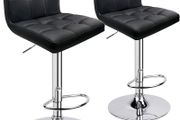 NEW SALE |  Bar Stools (2/Set) Adjustable Bar Chairs Breakfast Dining Stools for Kitchen Island Counter PU Leather Double Stitching Square Back with decoration