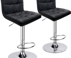 NEW SALE |  Bar Stools (2/Set) Adjustable Bar Chairs Breakfast Dining Stools for Kitchen Island Counter PU Leather Double Stitching Square Back with decoration