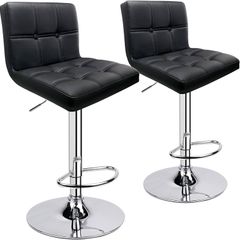 NEW SALE |  Bar Stools (2/Set) Adjustable Bar Chairs Breakfast Dining Stools for Kitchen Island Counter PU Leather Double Stitching Square Back with decoration