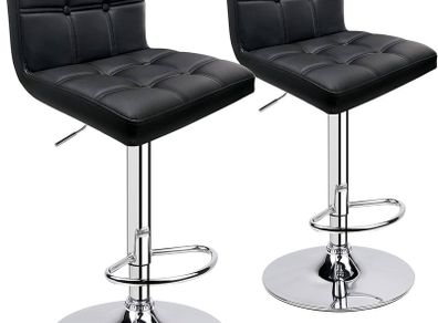 NEW SALE | Bar Stools (2/Set) Adjustable Bar Chairs Breakfast Dining Stools for Kitchen Island Counter PU Leather Double Stitching Square Back with decoration