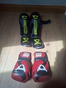 kickboxing gloves and shin pads