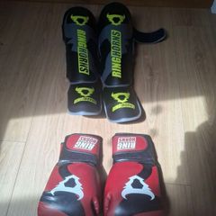 kickboxing gloves and shin pads