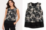 Ladies Summer tropical palm print sleeveless top in black and white
