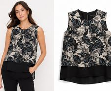 Ladies Summer tropical palm print sleeveless top in black and white