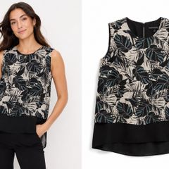 Ladies Summer tropical palm print sleeveless top in black and white