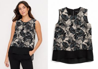 Ladies Summer tropical palm print sleeveless top in black and white