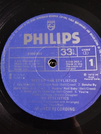 The Stylistics - The Best Of Vinyl LP (1974) Original Irish Pressing Blue Philips Labels - Funk Soul EX+