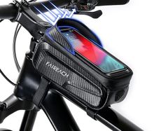 Bike Handlebar Bag with Mobile Phone Holder, Bicycle Frame Top Tube Pouch, Waterproof Cycle Cell Phone Mount with Touch Screen Window, for iPhone Samsung Smart Phone