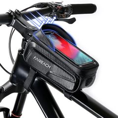 Bike Handlebar Bag with Mobile Phone Holder, Bicycle Frame Top Tube Pouch, Waterproof Cycle Cell Phone Mount with Touch Screen Window, for iPhone Samsung Smart Phone
