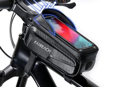 Bike Handlebar Bag with Mobile Phone Holder, Bicycle Frame Top Tube Pouch, Waterproof Cycle Cell Phone Mount with Touch Screen Window, for iPhone Samsung Smart Phone