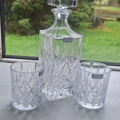 crystal Newbridge Whiskey Tumblers and Decanter.