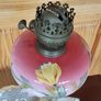Antique Duplex kerosene lamp hand painted glass Image 7