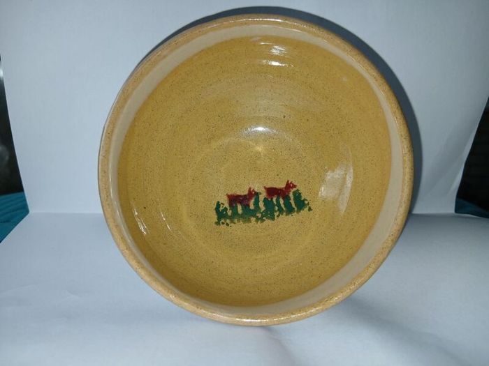 Rare ? Small red dog or pig pattern bowl and old rose eggcup