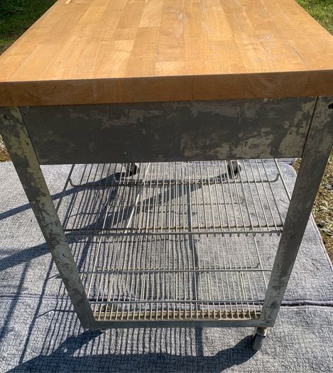 Butcher Block Table Island on wheels