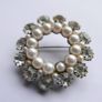 Vintage Faux Pearl & Rhinestone Round Brooch Image 3