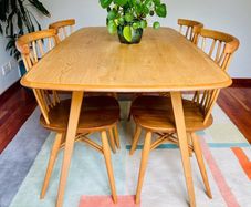 Vintage Ercol blonde plank table & 4 candlestick chairs