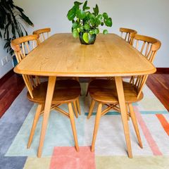 Vintage Ercol blonde plank table & 4 candlestick chairs