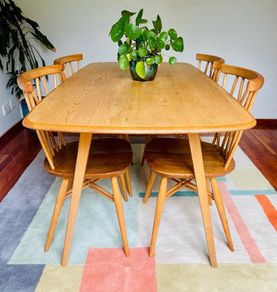 Vintage Ercol blonde plank table & 4 candlestick chairs