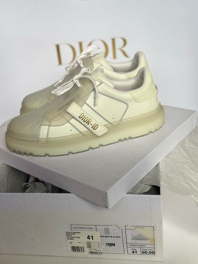 Authentic Dior-ID Low Top Sneakers White Leather with Transparent Rubber Toe Cap