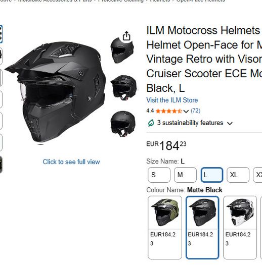 ILM Matte Black Shape Changing Motorbike Helmet size L 59-60cm