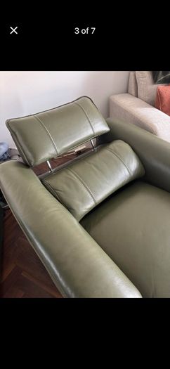 Olive green leather electric recliner armchair