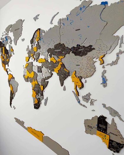 3D Premium Wooden World Map with Country Borders Country Names Capital Names US and Canada Borders and Names World Biggest City Names World Biggest Rivers World Biggest lakes World Main Roads 3D Map Effect
