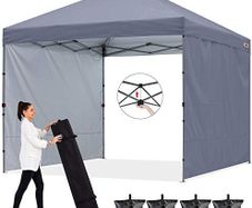 3x3M Pop up Gazebo With Two Side Panels Upgraded Roller Bag, 4 Weight Bags, Stakes and Ropes (Grey)