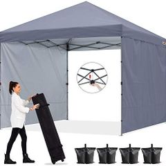 3x3M Pop up Gazebo With Two Side Panels Upgraded Roller Bag, 4 Weight Bags, Stakes and Ropes (Grey)