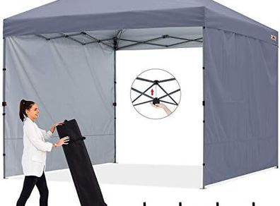 3x3M Pop up Gazebo With Two Side Panels Upgraded Roller Bag, 4 Weight Bags, Stakes and Ropes (Grey)