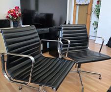 Black leather and chrome rotary chairs x2