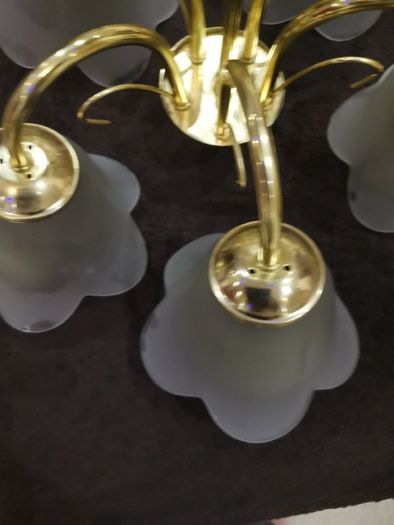 Metallic clour gilden + Glass shaped flushed mount light vintage living room semi flush chandlier with frosted glass shades.