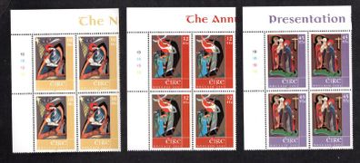 2001 Ireland Christmas Commemorative Stamps Plate Block 1B1B1B1B Mint Never Hinged (MNH)