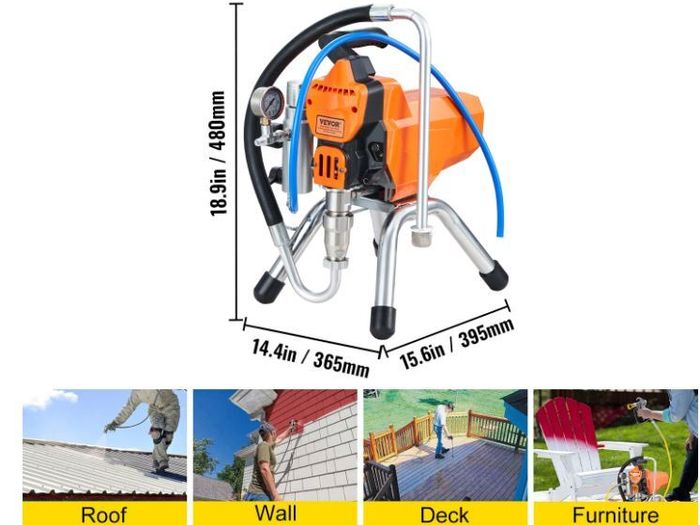 Airless Paint Sprayer with High Pressure Hose, 2200W Wall Paint Gun, 3000PSI 2L/min Brushless Motor Included, for Interior and Exterior Painting, Fence Accessories