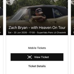 Zach Bryan seated concerts tickets 20th June 2026