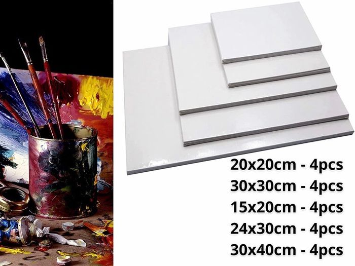 20pcs Canvas Panels (15x20-4pk, 24x30-4pk, 30x40-4pk, 20x20-4pk, 30x30-4pk) 3mm Blank Artist Canvas Board / 280GSM/ 100% Cotton/Triple Primed/Acid Free/Medium Grain