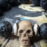 Mens Dad Gift Miniature Resin Skull and Black Volcanic Lava Beaded Bracelet Skull Art Jewelry Goth Vulture Culture Image 4