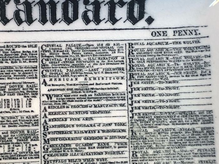 Ashtray " London Standard" Newspaper 23/09/1887