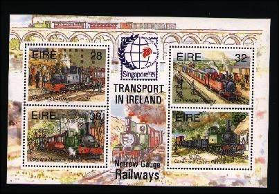 1995 Ireland Singapore '95 Commemorative Stamp Exhibition Slogan overprinted on Railways (MS15) Miniature Sheet Mint Never Hinged (MNH)