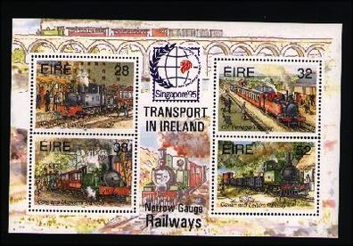 1995 Ireland Singapore '95 Commemorative Stamp Exhibition Slogan overprinted on Railways (MS15) Miniature Sheet Mint Never Hinged (MNH)