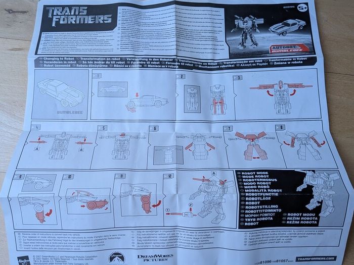 Vintage original Transformers instructions for Autobot Bumblebee 2007