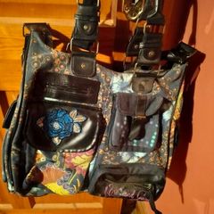 This is a multicoloured Desigual patchwork shoulder bag.