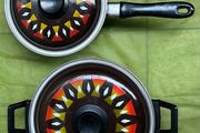 Mid Century Modern Enamel Saucepans, Set of Two MCM