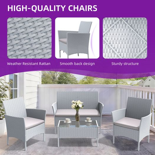 4 Person Rattan Wicker Sofa Set