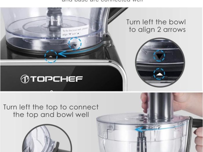 1100W Multifunctional Food Processor - Mixer, Crusher, Grinder, Citrus Juicer, Kneading Dough Blades with 3.2 L Bowl, 1.5 L Mixing Cup Black (FREE POSTAGE)