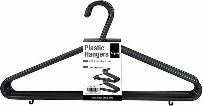 Adult Plastic Coat Hangers - 25pk, Black Colour, Strong Clothes Hangers for Clothes Rail & Closet, Clothing Hanger with Suit Pants Trouser Bar and Clips, Space Saving, 37.5 cm Wide